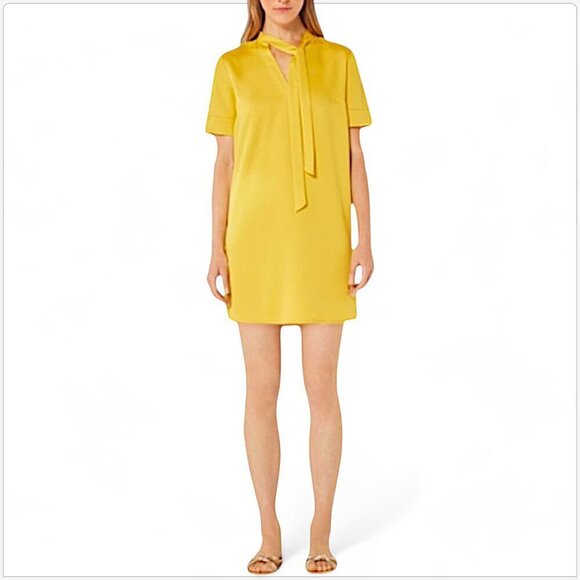 BCBGMaxAzria BCBG Ceylon Yellow Sash Tie Neck Bow Shift Mini Dress NWT NEW S - Picture 1 of 7